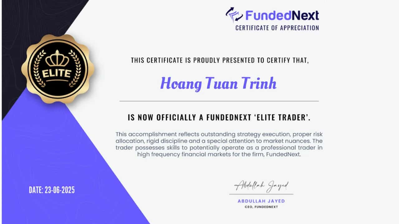 FundedNext Elite Account - Cleared by yoforexea.com for Hoàng Tuấn Trinh